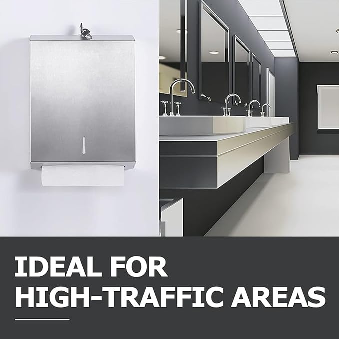 2 Packs Paper Towel Dispenser Wall Mount Commercial, Touchless Hand Towel Dispenser with Lock (Stainless Steel)