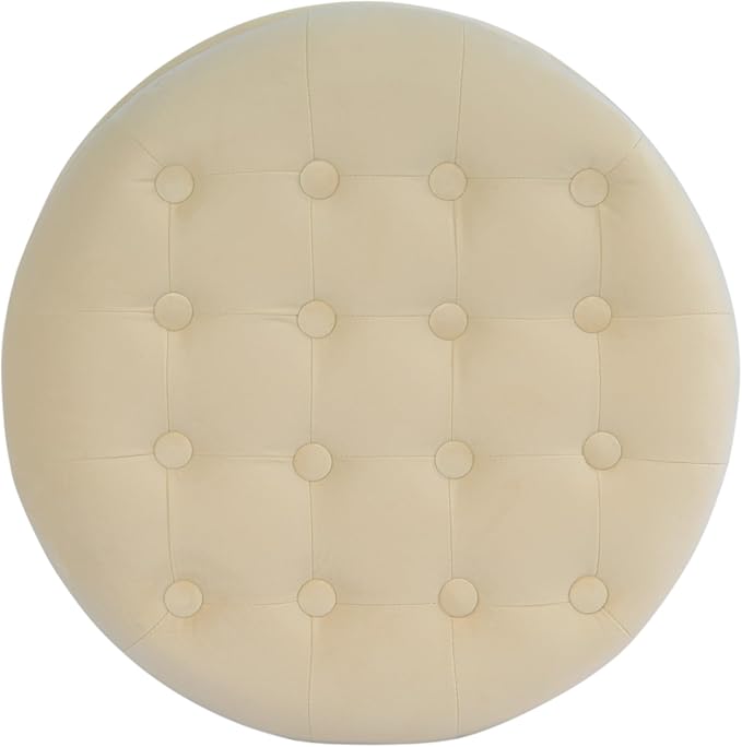 Homepop Home Decor | Upholstered Round Velvet Tufted Foot Rest Ottoman | Ottoman with Storage for Living Room & Bedroom | Decorative Home Furniture, Cream