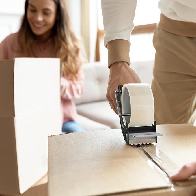 2 Pcs Rapid-Replace Packing Tape Dispenser Guns with Extra Blade, 2IN(50mm) Lightweight Ergonomic Industrial Handheld Heavy Duty Tape Cutter for Carton, Packaging and Box Sealing Black