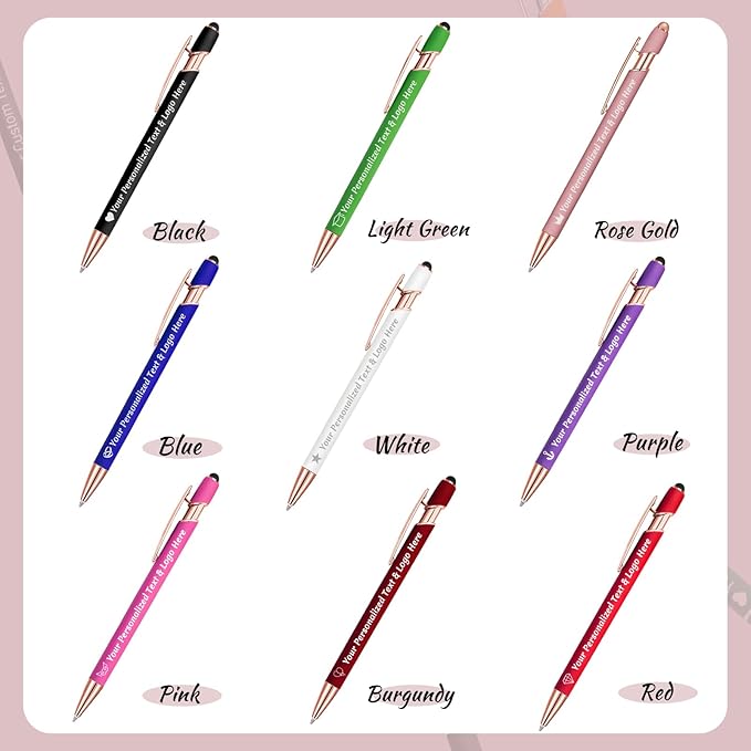 STREADVE 150 Personalized Custom Pens Engraved Writing Pen with Name Logo, Customized Promotional Items Stylus Pen Gifts for Women Realtor QuinceaƱera Wedding Business, Pink