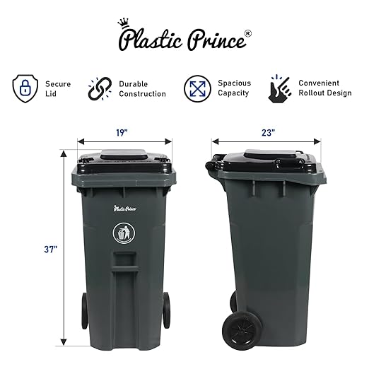 32 Gallon Trash Can with Wheels Rollout, Commercial Outdoor Trash Can Heavy-Duty Outside Garbage Can with Wheels, Gray 2 Pack