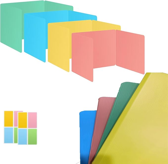 24 Pack Desk Privacy Panel Desk Divider - Pastel Colorful Testing Dividers for Classroom Supplies- Easy Clean Privacy Shields for Student Testing Desk dividers- Includes Extra Labels