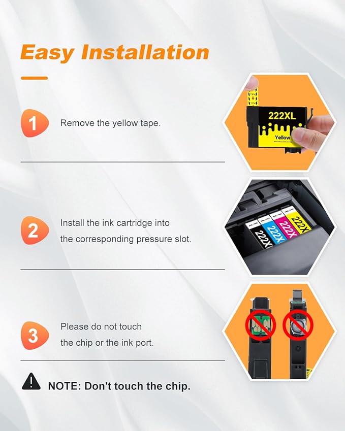 222XL Ink Cartridges Combo Pack Remanufactured Replacement for Epson 222 Ink Cartridges for Epson 222 XL 222XL for Epson XP-5200 Printer for Workforce WF-2960 Printer (4 Pack, 222 Ink)