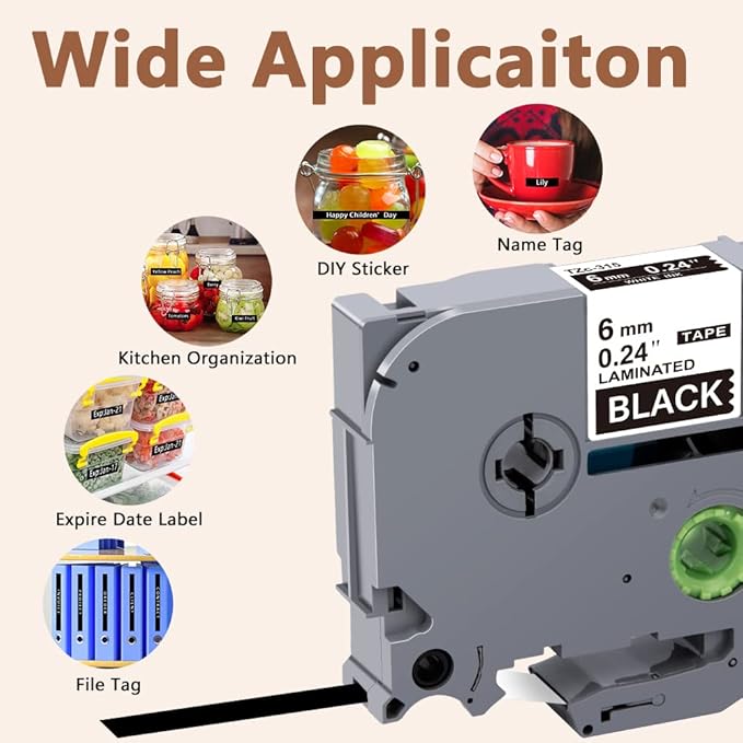 Hehua Tape Tze Tz 6mm 0.23 Laminated Black Compatible for Brother P-Touch TZe-315 TZe315 TZ-315 TZ315 Tape for Ptouch PT D200 D210 D220 D610 H110, 1/4'' x 26.2ft White on Black, 3 Pack