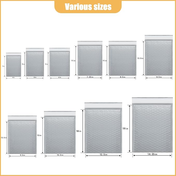 14.25in x 19in Bubble Mailer, Gray Poly Mailer, Padded Envelope, Shipping Envelope, Waterproof, Self-Sealing, For Small Business, Shipping, Mailing, Boutique Packaging(10PCS)