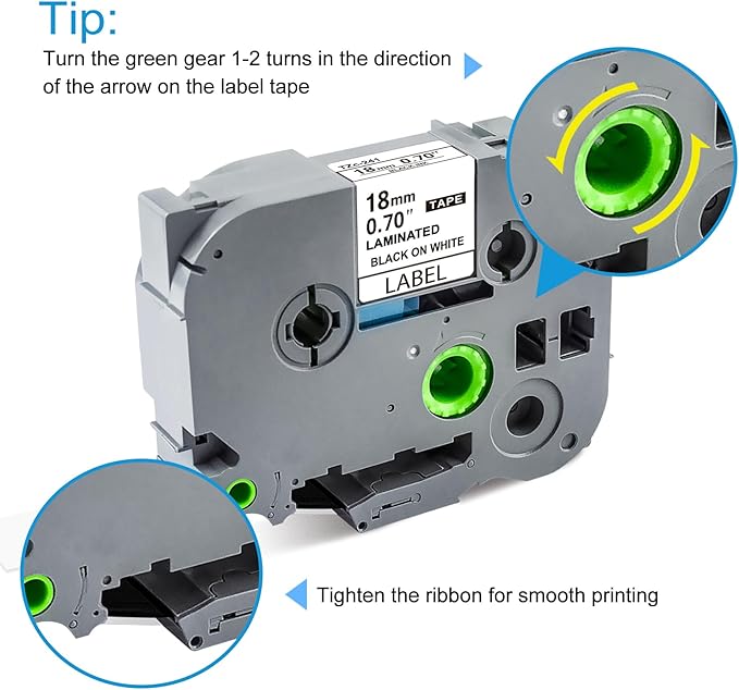 18mm Ptouch Tape Tze-241 344 941 Replacement for Brother Label Maker Tape 18mm 0.7 Laminated White/Black/Silver, TZe 18 mm Compatible with Brother Ptouch PT-D400 PT-D410 PT-D460BT PT-P710BT
