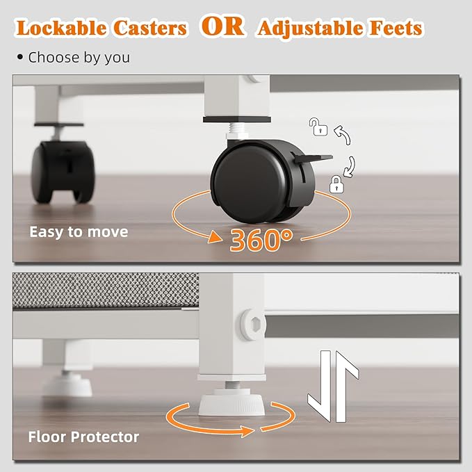 2 Fabric Drawer File Cabinet with 24'' Extended Desktop, Mobile Filing Cabinet, Rolling File Cabinet with Side Bag, Fits A4 Size, Home Office, White