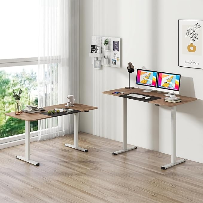 GOFLAME Height Adjustable Electric Standing Desk, 55 x 28 Inch Sit Stand Up Electric Desk with Headphone Hook, Ergonomic Standing Workstation, Electric Standing Desk with Metal Frame, Natural