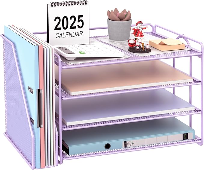gianotter 4-Tier Paper Organizer With Magazine Holder, Desk Organizers and Accessories, Desk Accessories & Workspace Organizers, File Organizer for Office Supplies Storag (Purple)