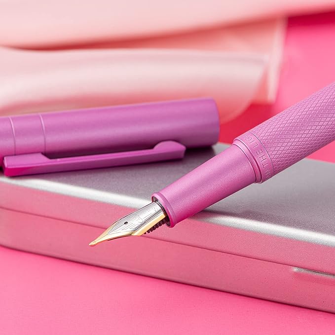 Hongdian 1851 Pink Forest Fountain Pen Blade Nib Classic Design Calligraphy Pen with Converter and Metal Pen Case Set