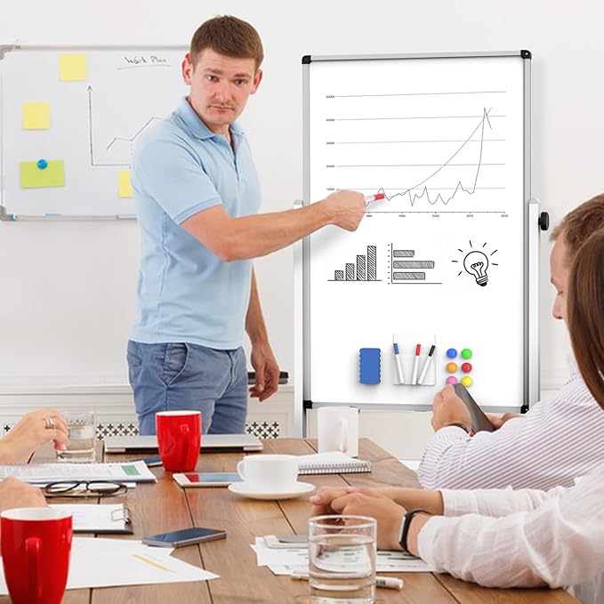 40x28 Inches Mobile Whiteboard, Double Sided Magnetic Dry Erase Board Height Adjustable Whiteboard with Stand for Home Office Classroom