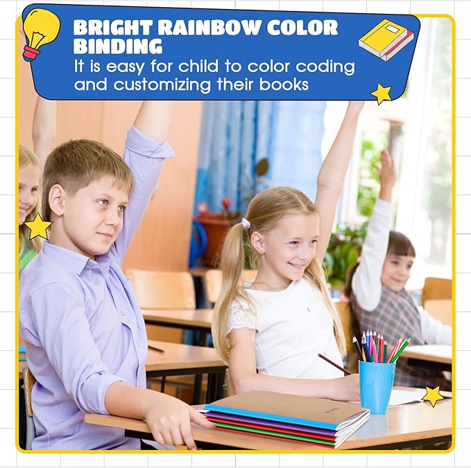 Henoyso 20 Pcs Primary Composition Notebook 9 3/4 x 7 1/2 Inch Kids Journal, Back to School Supplies, K-2 Primary Writing Notebook for Kids Student Draw and Write Story Journal (Fresh Color)