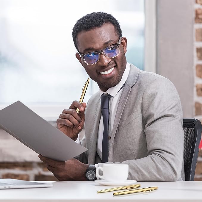 Fuutreo 150 Pack Wedding Gold Pens Bulk Gold Metal Pens Slim Ballpoint Retractable Ballpoint with Black Ink Mini Conical for Wedding Favors Guests, Office Business Teachers,1.0 mm