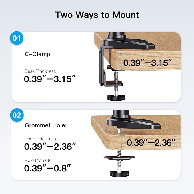 HUANUO Triple Monitor Stand - Full Motion Articulating Gas Spring Monitor Mount Fit Three 17 to 32 inch LCD Computer Screens with Clamp, Grommet Kit