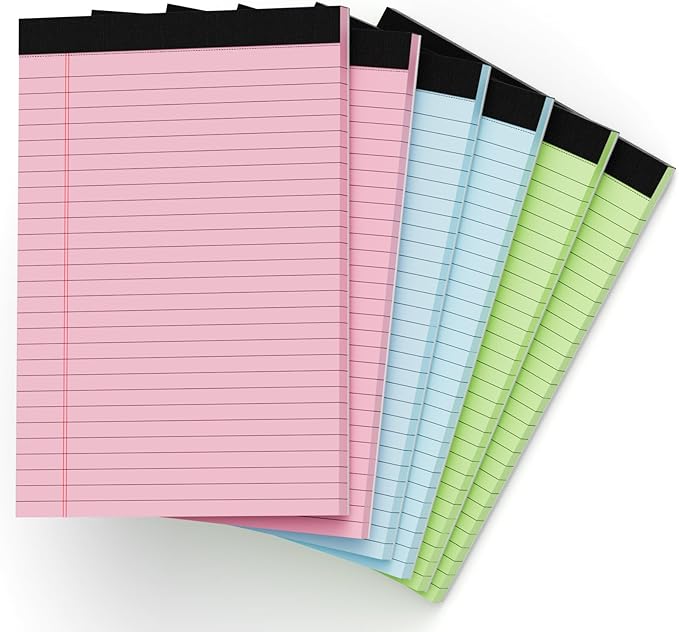 Note Pads 8.5 x 11 Colored Legal Pads 8.5 x 11 Note Paper, 6 Pack Paper Pads 8.5 x 11 Notepad, Colored Legal Notepads 8 1/2 x 11 Writing Pads, Pink Notebook Paper 8.5 x 11, Wide Ruled, 30 Sheets/Pad