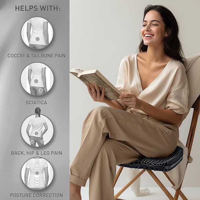 Gel Seat Cushion, 19x19inch Super Large Gel Cushion Pressure Pain Relief Seat Cushion for Long Sitting, Soft Breathable Gel Chair Pads for Home Office Wheelchair Car Seat (Black)