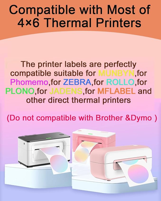 2 inch Round Thermal Labels - Direct Thermal Stickers, 500 Labels for Printer, 4 Colors