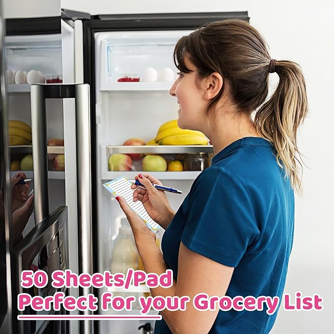 4 Pack Magnetic Note Pad for Fridge with Pen Holder, Totally 200 Sheets Magnetic To Do List, Grocery List, Shopping List, Memo Pads for Refrigerator(Fruit Design)