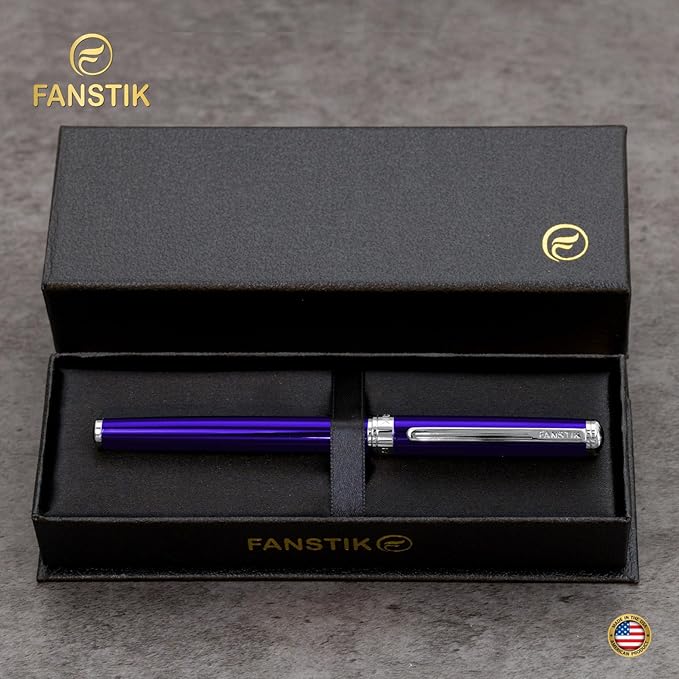 Blue Luxury Rollerball pen (Made In USA) fancy gift set for women, Chrome Finish, Professional executive pen gift set for men (Lux Rollerball Blue)