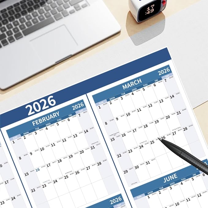 2026 Wall Calendar 34.8" x 22.8" Large Vertical Yearly Wall Hanging Calenda with Julian Date Thick Paper Calendar 12 Month Annual Wall Planner for Wall Office Fridge(Blue)
