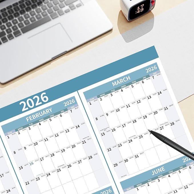 2026 Wall Calendar 34.8" x 22.8" Large Vertical Yearly Wall Hanging Calenda with Julian Date Thick Paper Calendar 12 Month Annual Wall Planner for Wall Office Fridge(Light Blue)