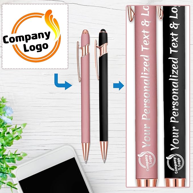 STREADVE 150 Personalized Custom Pens Engraved Writing Pen with Name Logo, Customized Promotional Items Stylus Pen Gifts for Women Realtor QuinceaƱera Wedding Business, Pink