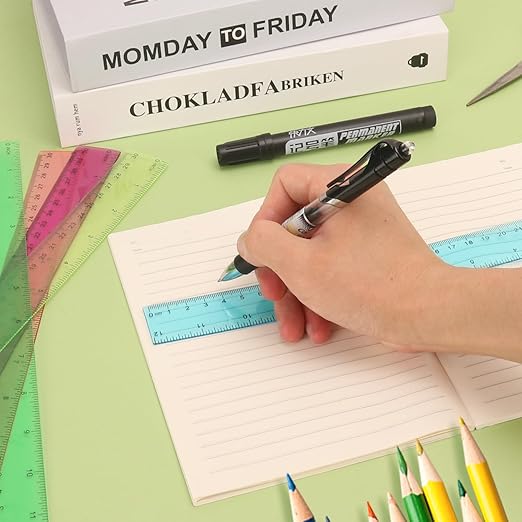 180 Pack 12-Inch Plastic Rulers Bulk, Plastic Ruler, Colored Transparent Ruler with Dual-Scale Measurement, Easy to Store, for Home, or Office and, Practical Use by KUKLIPJIM