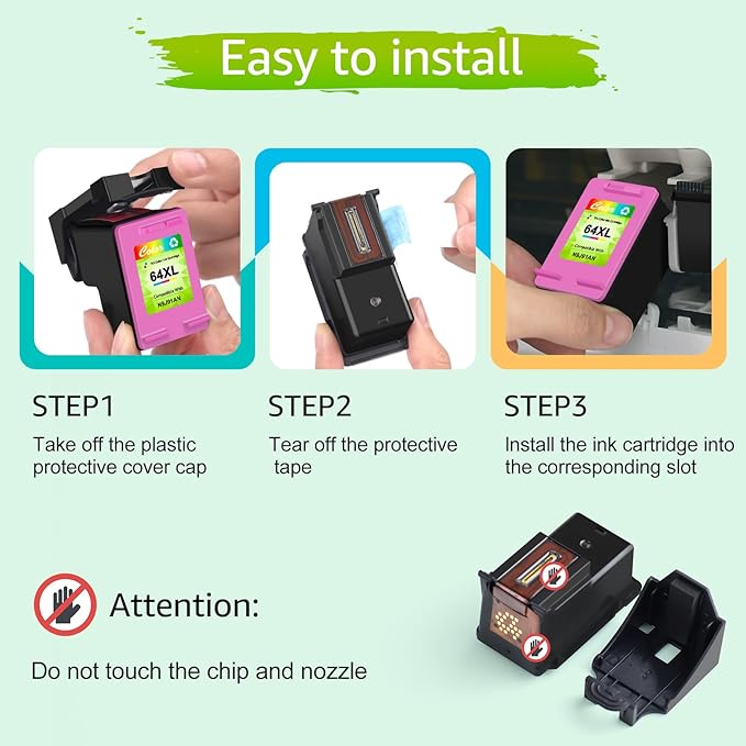 greencycle Remanufactured High Yield Ink Cartridge Replacement for HP 64 XL 64XL N9J91AN N9J92AN Compatible with Envy Photo 7858 7855 7155 6255 7158 7164, Envy 5542 Printer (1 Black, 1 Tri-Color)