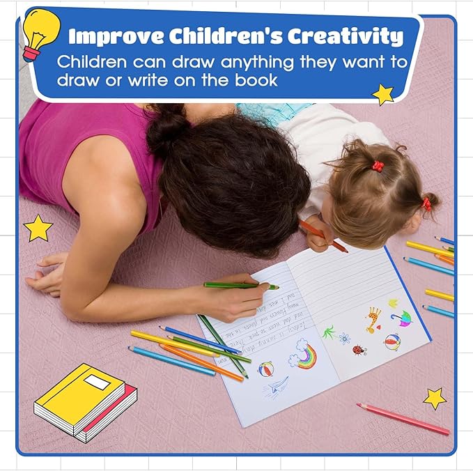 Henoyso 24 Pcs Primary Composition Notebook K-2 9 3/4 x 7 1/2 Inch Primary Journal, Back to School Supplies, Bulk Blank Writing Book for Kid to Write Draw Journal 60 Page Notebooks (Blue)