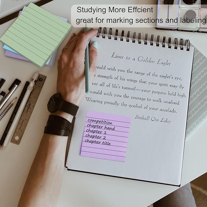 48 Pack 3840 Sheets Lined Sticky Notes 3X3 in Ruled Self Sticky Note Pads 80 Sheets/pad Colorful Sticky Notes with Lines Post Notes for Office, Home, School, Meeting