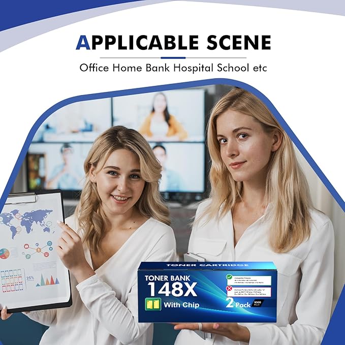 148X 148A Toner Cartridge Black High Yield Compatible Replacement for HP 148X 148A W1480X W1480A for HP Laserjet Pro 4001dw 4001dn 4001n MFP 4101fdw 4101fdn Printer Ink (with Chip) 2Pack