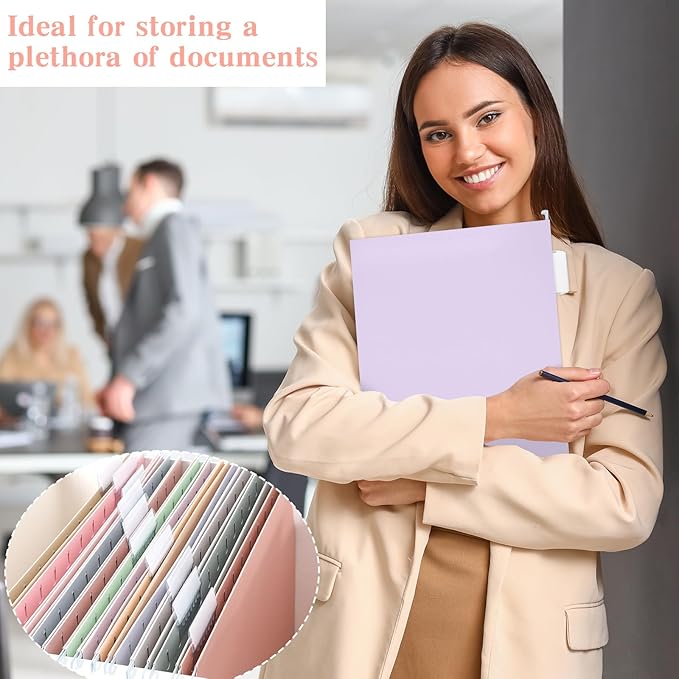gisgfim 24 Pack Pastel Expanding Hanging File Folders Letter Size Insertable 1/5 Cut Tabs for Filing Cabinets Extra Capacity File Folders Hanging Organizer for Desk Home Office School(Pastel)