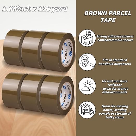 20 Rolls Brown Packing Tape with Dispenser, 1.88" X 120 yd Shipping Tape Bulk, Total 2400 yards, 2.6 mil, 3" Core, Tan Packing Tape Refills, Carton Sealing Tape for Moving Boxes, Package, Mailing