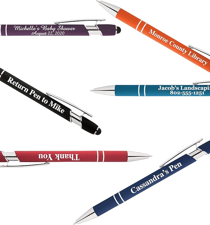 Up to 500 Pcs Custom Pens Bulk | Rainbow of Colors | Soft-Touch Metal Black Ink Personalized with Name or Message (Assorted, 200 pcs)