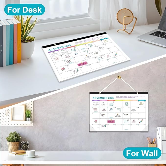 Gannyfer 2025-2026 Desk Calendar, Fridge Calendar Magnet, 18 Monthly Large Yearly Desktop/Wall Calendar, July 2025 - Dec 2026, with Plastic Cover Hanging String Corner Protectors, 17" x 12", Organizers for Office, Home and School (3 Sticker)