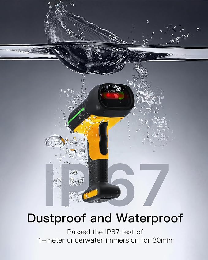 Inateck Industrial Barcode Scanner Bluetooth, 1D Scanner Wireless with IP67 Waterproof and Dustproof, Handscanner with App & SDK,BCST-61