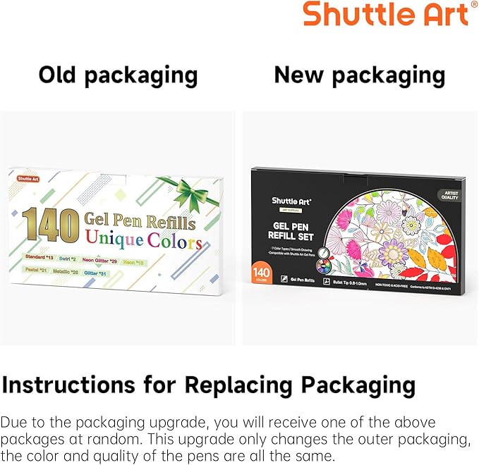 Gel Pen Refills, Shuttle Art 140 Colors (No Duplicates) Gel Pen Refills, 7 Color Types for Kids Adults Coloring Books Drawing Doodling Crafts Scrapbooking Journaling