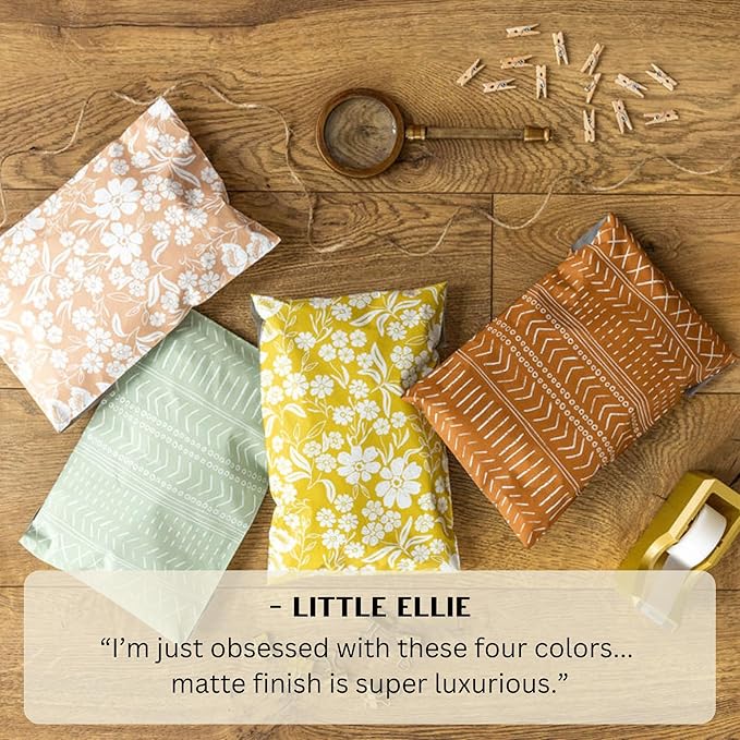 12x15.5 Poly Mailer Envelopes 100 Pcs Large-Sized Colored Designer Shipping Bags For Clothing Cute Mailers Unpadded Self-Sealing Packaging Recyclable Eco-Friendly (Yellow Floral) Mini Wander