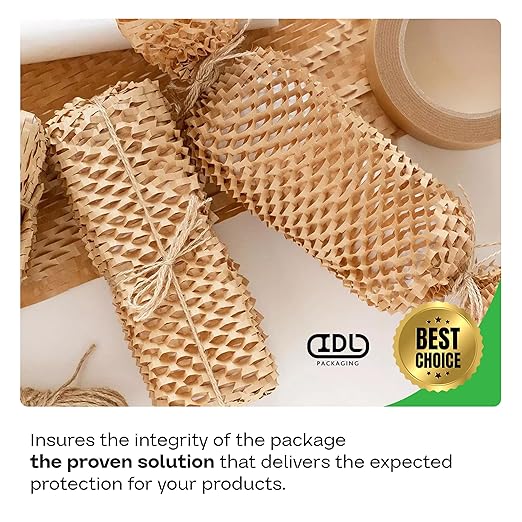 IDL Packaging 20" x 1400' Honeycomb Kraft Packing Paper Roll – Eco-Friendly USA-Made Wrap for Shipping, Moving & Storage - Bubble Wrap Alternative with Innovative Interlocking Slit Design