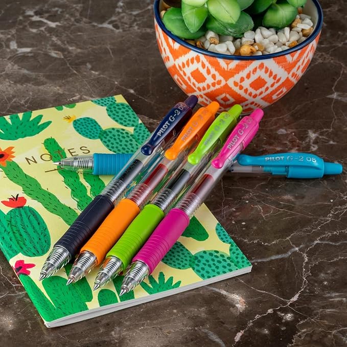 G2 Retractable Premium Gel Ink Roller Ball Pens Extra Fine Point (.5mm) Black Ink 8 pack; Refillable & Premium Comfort Grip Bundle with Plastic Reusable Pouch