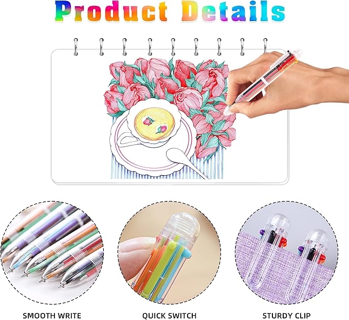 DAIKOYE Ballpoint Pens 6 PCS 0.5mm 6-in-1 Multicolor Ballpoint Pens Birthday Party Favors Gifts