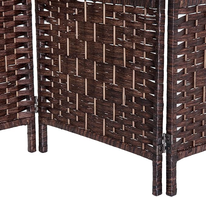 HOMCOM Room Divider 4 Panels Folding Privacy Screen 6FT Tall Portable Wicker Weave Partition Wall Divider for Bedroom Home Office, Brown