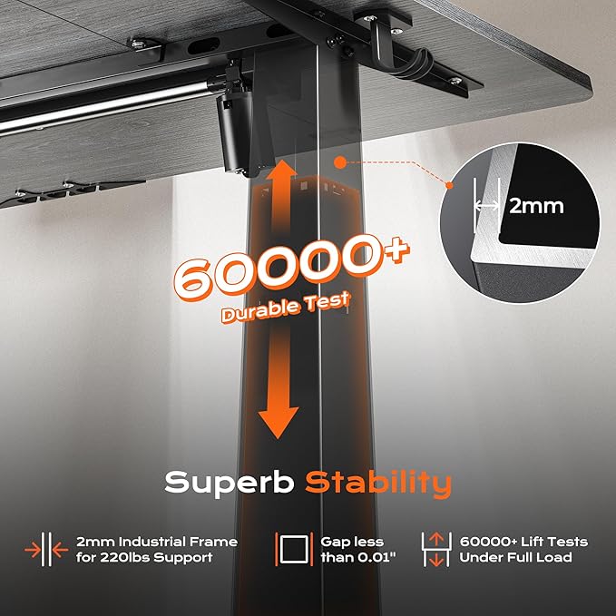 Huuger 63 x 28 Large Electric Standing Desk, Height Adjustable Computer Desk, 27.6" Deep Desktop, Stand up Gaming Office Table with 2 Hooks, 3 Preset Heights, for Home Office, Grey