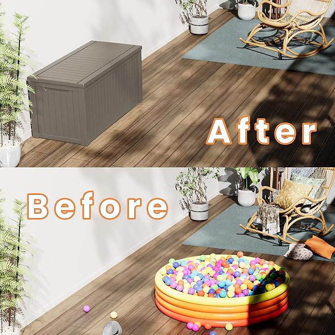 150 Gallon Outdoor Storage Box Waterproof Lockable Resin Deck Box Large, Patio Storage Bin for Pool Accessories Cushion Furniture, Garden Tools, UV-Resistant Outside Delivery Grey