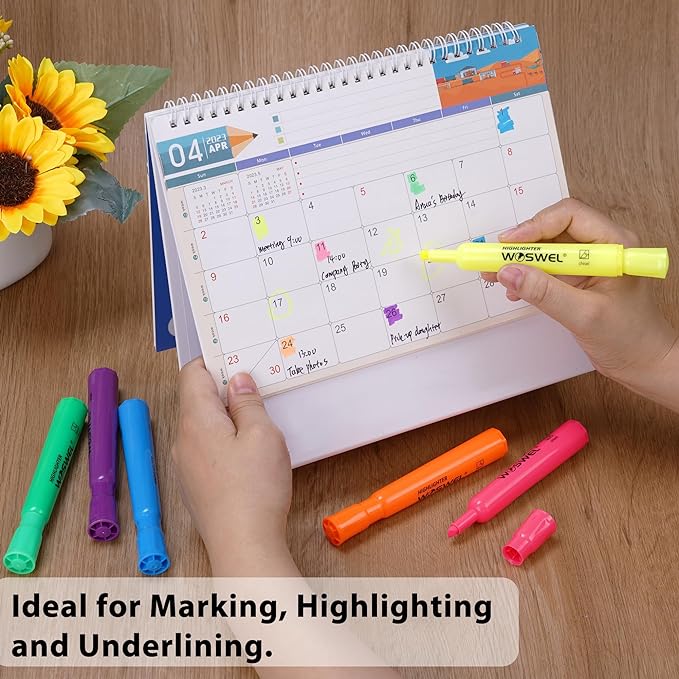 Highlighters Bulk, 24 Pack Tank Style Highlighters Assorted Fluorescent Colors Set, 6 Bright Colors Chisel Tip Highlighter Markers for Kid and Adult Coloring, Highlighting as School Supplies