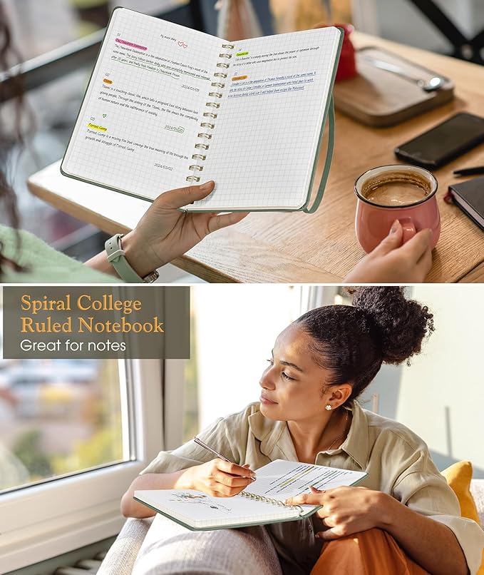 Graph Spiral Journal Notebook, A5 Hardcover Spiral Journals for Women Men, 100 GSM Graph Paper Notebooks, 150 Pages Spiral Bound Grid Notebook for Writing Note Taking Work 5.75" x 8.38", Sage Green