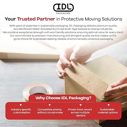 IDL Packaging 3" x 375 feet Reinforced Water-Activated Kraft Gummed Tape 70lb Thickness (Pack of 2) - Secure Paper Packing Tape for Secure Carton Sealing - Heavy-Duty for All Conditions, Brown