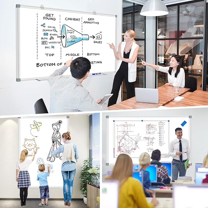 H-Qprobd Large White Board Dry Erase Board for Wall 72"X40" Magnetic Whiteboard with Long Pen Tray, Presentation Dry Erase Boards for Office, Classroom, School, Home
