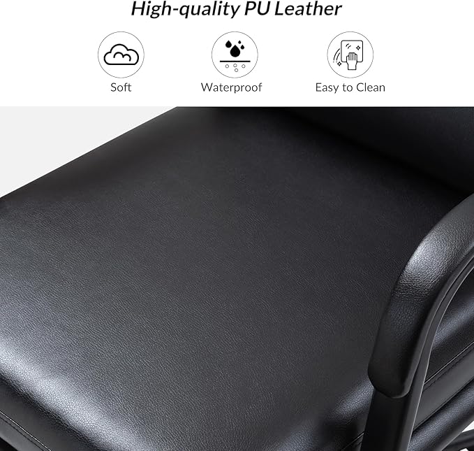 HULALA HOME Modern Faux Leather Home Office Chair with Tilt Lock & Metal Base, Desk Chair with Wheels & Padded Cushion, 360° Swivel Wide Seat Computer Task Chair, Black
