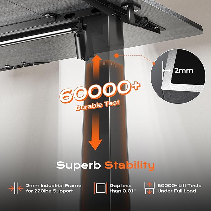 Huuger 55 x 28 Large Electric Standing Desk, Height Adjustable Desk, 27.6" Deep Desktop, Stand up Gaming Computer Office Desk with 2 Hooks, 3 Preset Heights, for Home Office, Grey